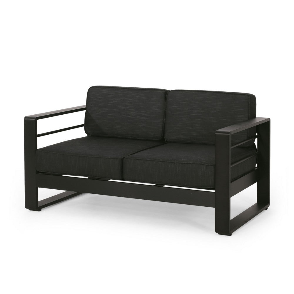 Besy Outdoor Loveseat, Black Cushion and Square Metal Frame, 57 Inch  -BM335160