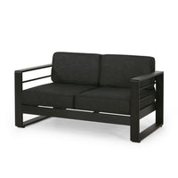 Besy Outdoor Loveseat, Black Cushion and Square Metal Frame, 57 Inch  -BM335160