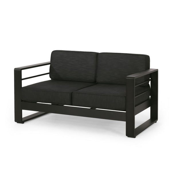 Besy Outdoor Loveseat, Black Cushion and Square Metal Frame, 57 Inch  -BM335160