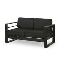 Besy Outdoor Loveseat, Black Cushion and Square Metal Frame, 57 Inch  -BM335160