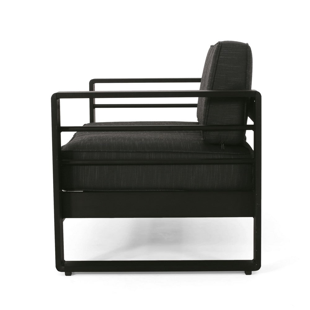 Besy Outdoor Loveseat, Black Cushion and Square Metal Frame, 57 Inch  -BM335160