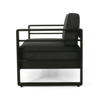 Besy Outdoor Loveseat, Black Cushion and Square Metal Frame, 57 Inch  -BM335160