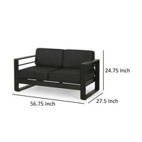 Besy Outdoor Loveseat, Black Cushion and Square Metal Frame, 57 Inch  -BM335160