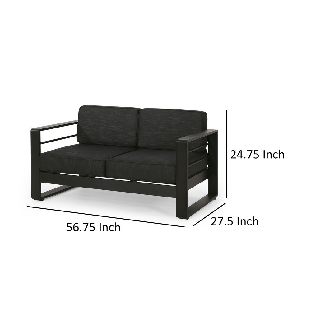 Besy Outdoor Loveseat, Black Cushion and Square Metal Frame, 57 Inch  -BM335160