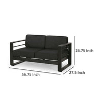 Besy Outdoor Loveseat, Black Cushion and Square Metal Frame, 57 Inch  -BM335160