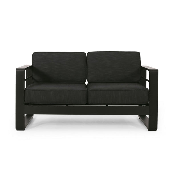 Besy Outdoor Loveseat, Black Cushion and Square Metal Frame, 57 Inch  -BM335160