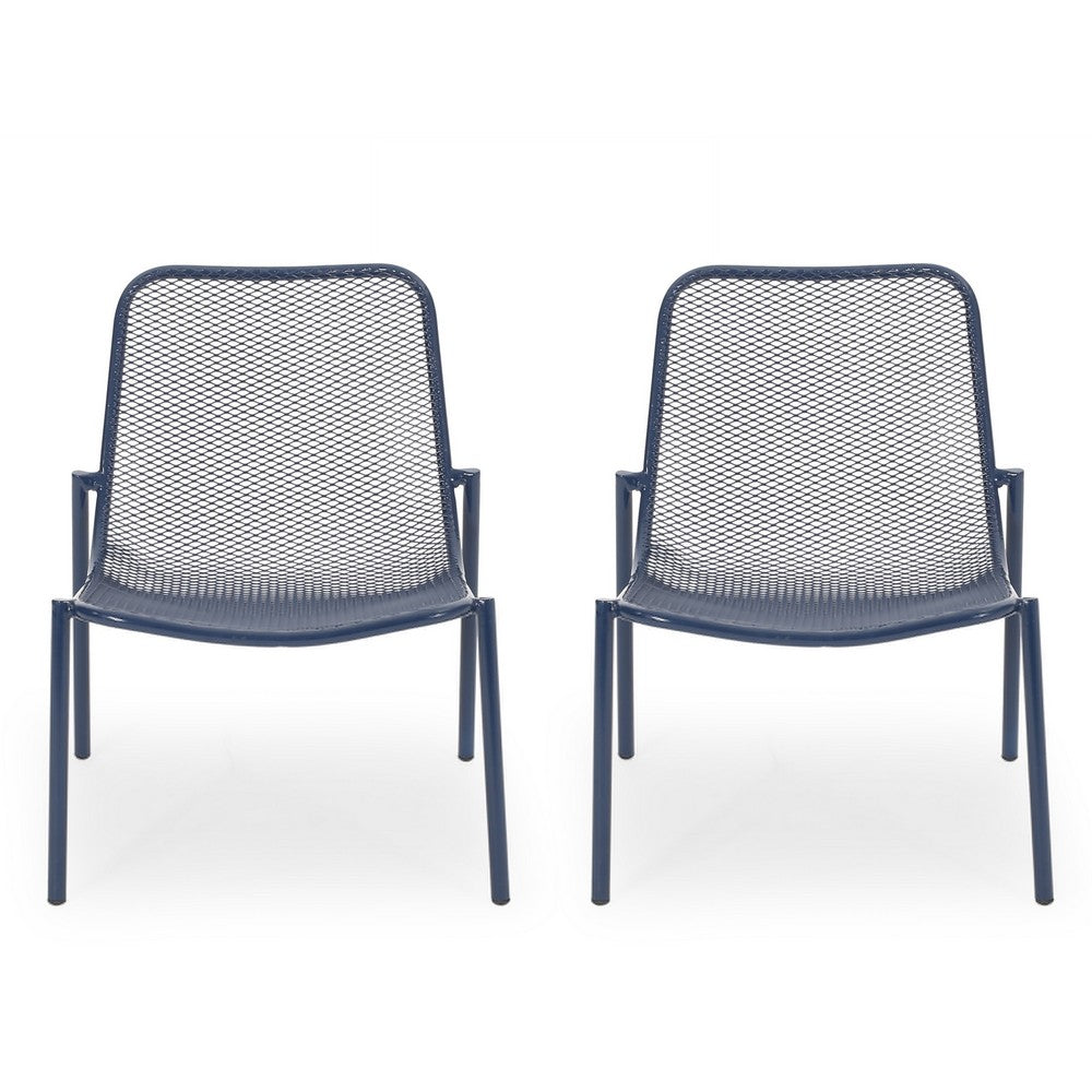 Kery 2pc Outdoor Side Chair Set, Navy Blue Mesh Metal Stackable Frame -BM335161