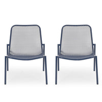Kery 2pc Outdoor Side Chair Set, Navy Blue Mesh Metal Stackable Frame -BM335161