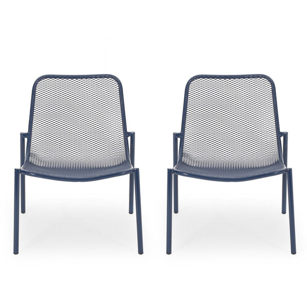 Kery 2pc Outdoor Side Chair Set, Navy Blue Mesh Metal Stackable Frame -BM335161