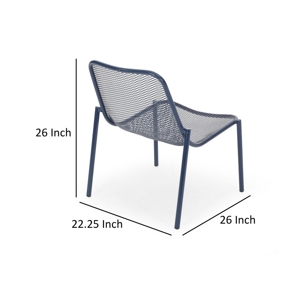 Kery 2pc Outdoor Side Chair Set, Navy Blue Mesh Metal Stackable Frame -BM335161