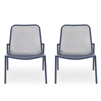 Kery 2pc Outdoor Side Chair Set, Navy Blue Mesh Metal Stackable Frame -BM335161