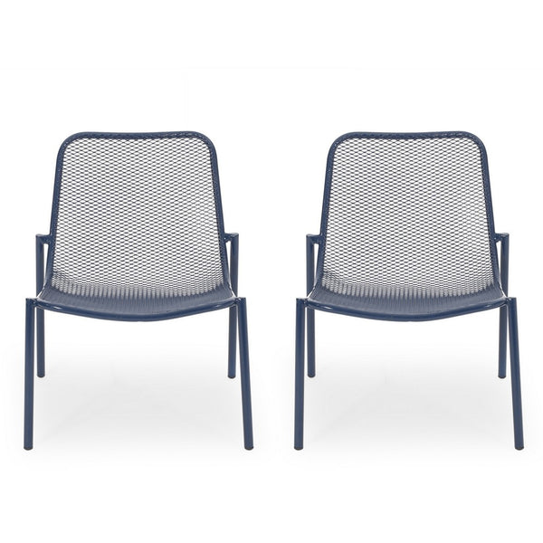 Kery 2pc Outdoor Side Chair Set, Navy Blue Mesh Metal Stackable Frame -BM335161