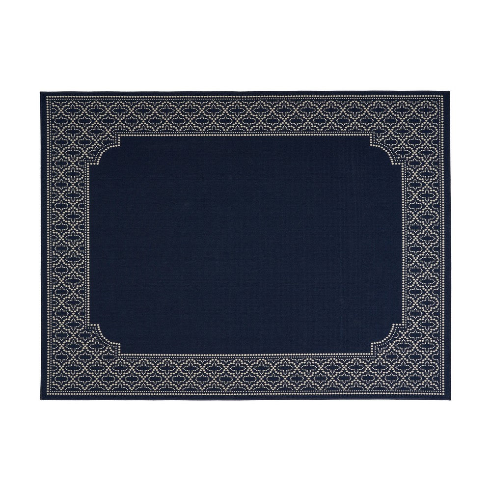 Ina 8 x 10 Medium Area Rug, Blue White Machine Woven, Printed Border -BM335162