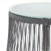 Penny Outdoor Side End Table, 19 Inch Glass Top, Black Rope Woven Base -BM335164