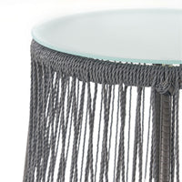 Penny Outdoor Side End Table, 19 Inch Glass Top, Black Rope Woven Base -BM335164