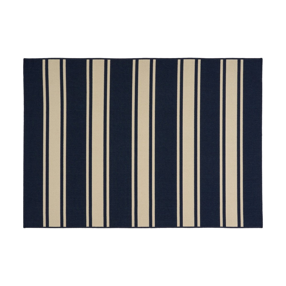 Ina Outdoor Small Area Rug, Navy Blue and White Lined Woven Pattern -BM335165
