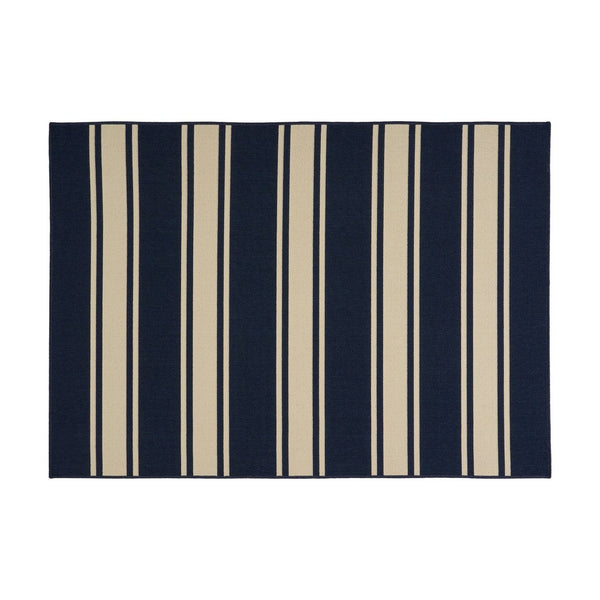 Ina Outdoor Small Area Rug, Navy Blue and White Lined Woven Pattern -BM335165