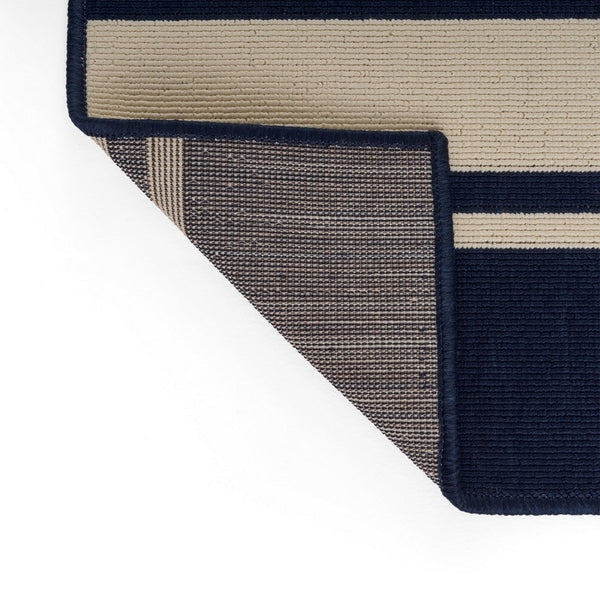 Ina Outdoor Small Area Rug, Navy Blue and White Lined Woven Pattern -BM335165