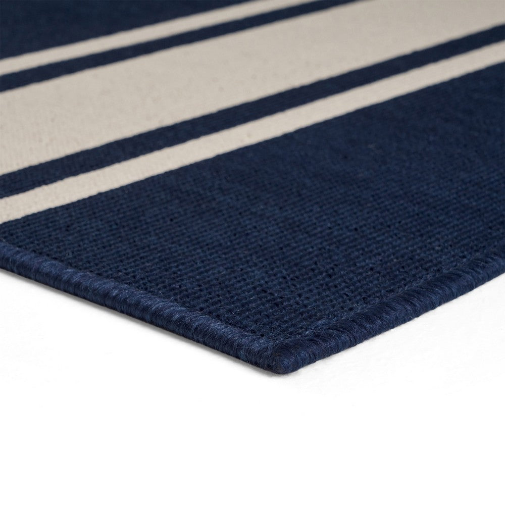 Ina Outdoor Small Area Rug, Navy Blue and White Lined Woven Pattern -BM335165
