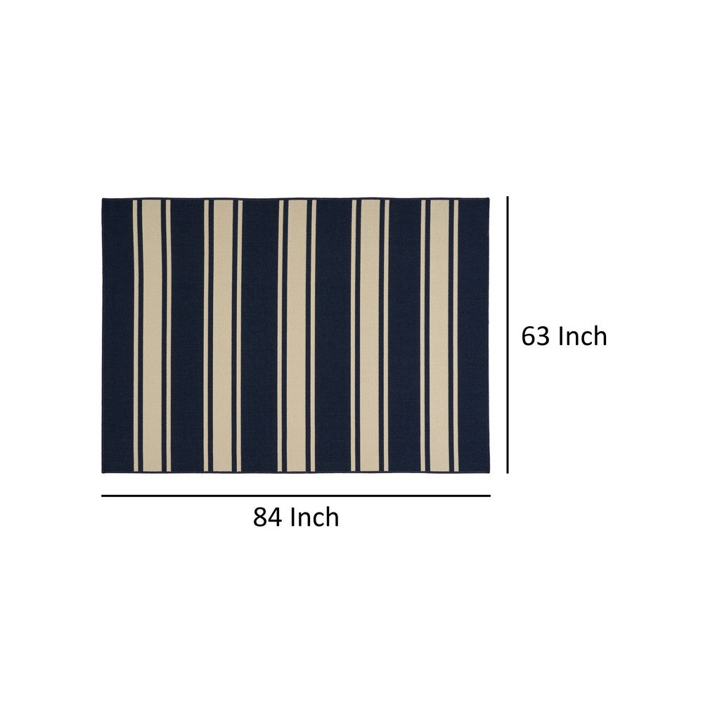 Ina Outdoor Small Area Rug, Navy Blue and White Lined Woven Pattern -BM335165