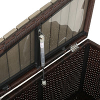 Outdoor Storage Accent Table w Slatted Wedge Top, Brown Wicker Woven -BM335166