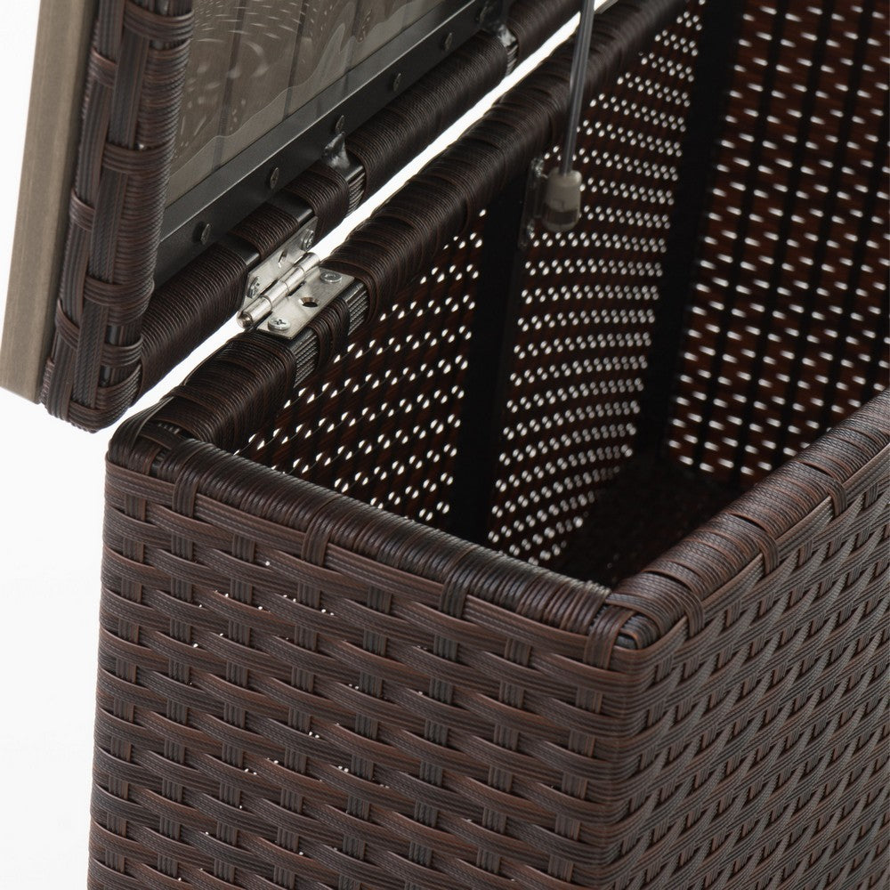Outdoor Storage Accent Table w Slatted Wedge Top, Brown Wicker Woven -BM335166
