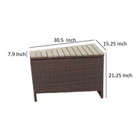 Outdoor Storage Accent Table w Slatted Wedge Top, Brown Wicker Woven -BM335166