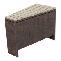 Outdoor Storage Accent Table w Slatted Wedge Top, Brown Wicker Woven -BM335166