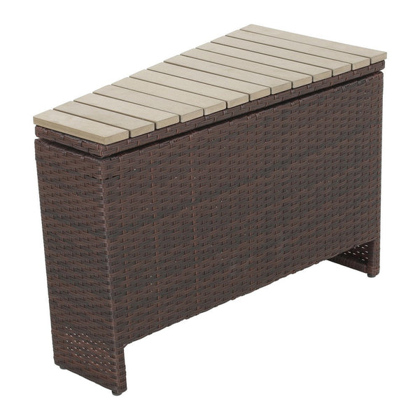 Outdoor Storage Accent Table w Slatted Wedge Top, Brown Wicker Woven -BM335166