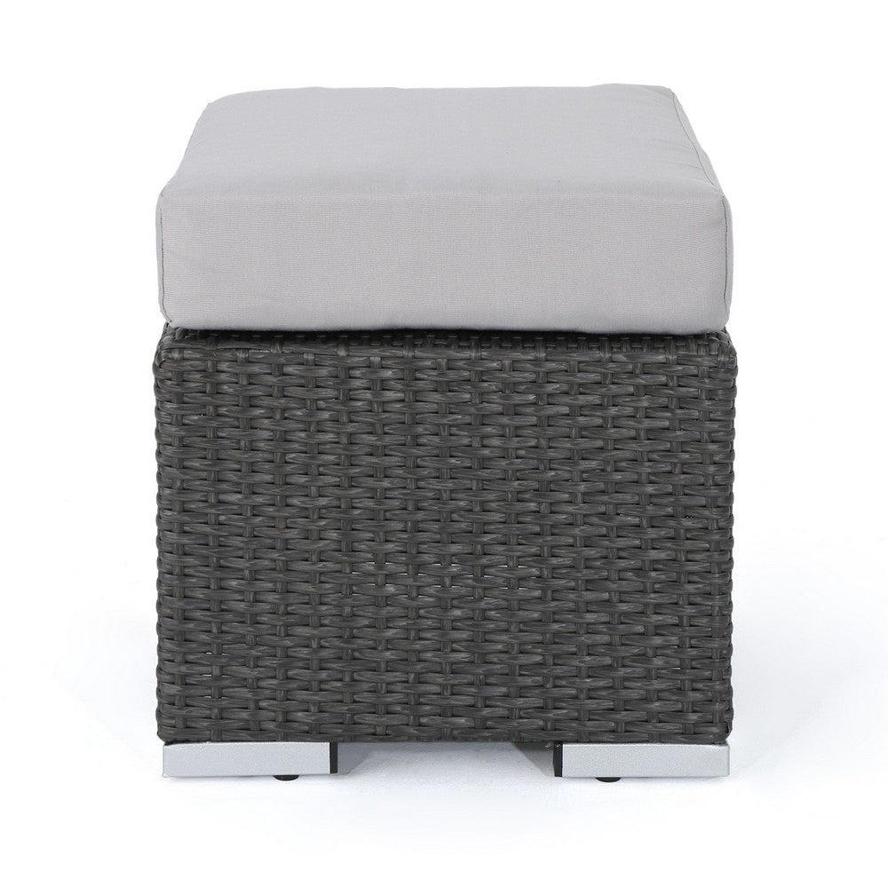 Outdoor Ottoman, 16 Inch Square Gray Woven Frame with Plush Cushion -BM335168