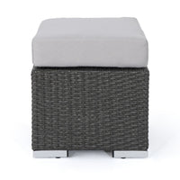 Outdoor Ottoman, 16 Inch Square Gray Woven Frame with Plush Cushion -BM335168