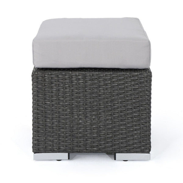 Outdoor Ottoman, 16 Inch Square Gray Woven Frame with Plush Cushion -BM335168