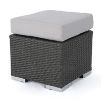 Outdoor Ottoman, 16 Inch Square Gray Woven Frame with Plush Cushion -BM335168