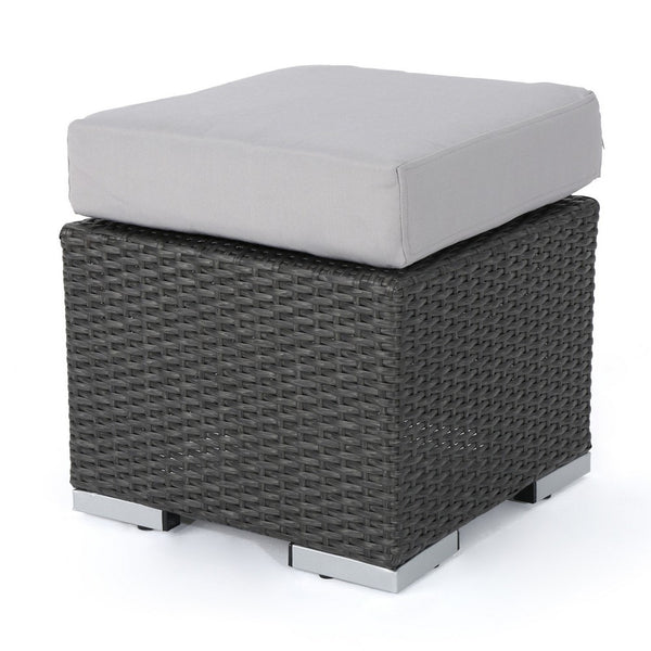 Outdoor Ottoman, 16 Inch Square Gray Woven Frame with Plush Cushion -BM335168