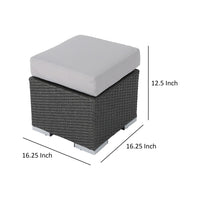 Outdoor Ottoman, 16 Inch Square Gray Woven Frame with Plush Cushion -BM335168