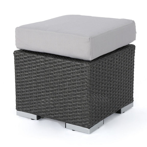 Outdoor Ottoman, 16 Inch Square Gray Woven Frame with Plush Cushion -BM335168