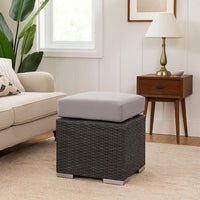 Outdoor Ottoman, 16 Inch Square Gray Woven Frame with Plush Cushion -BM335168