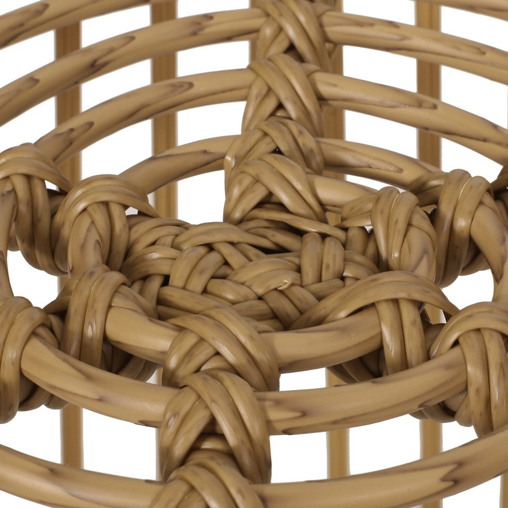 Laine Outdoor Side End Table, 20 Inch Round Top, Brown Rope Woven Base -BM335169