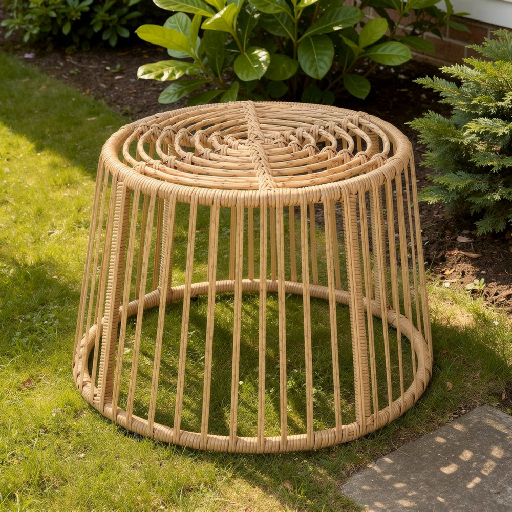 Laine Outdoor Side End Table, 20 Inch Round Top, Brown Rope Woven Base -BM335169