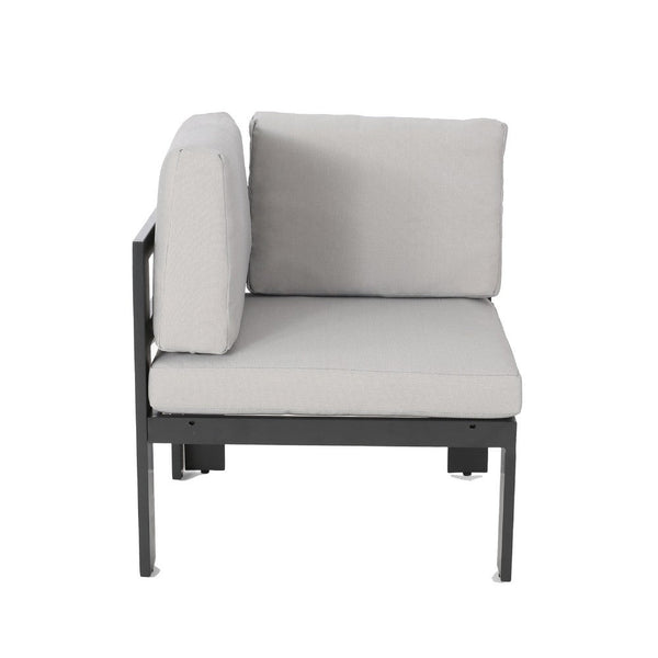 Devy 2pc Outdoor Corner Chair and Coffee Table Set, White, Gray Metal -BM335174