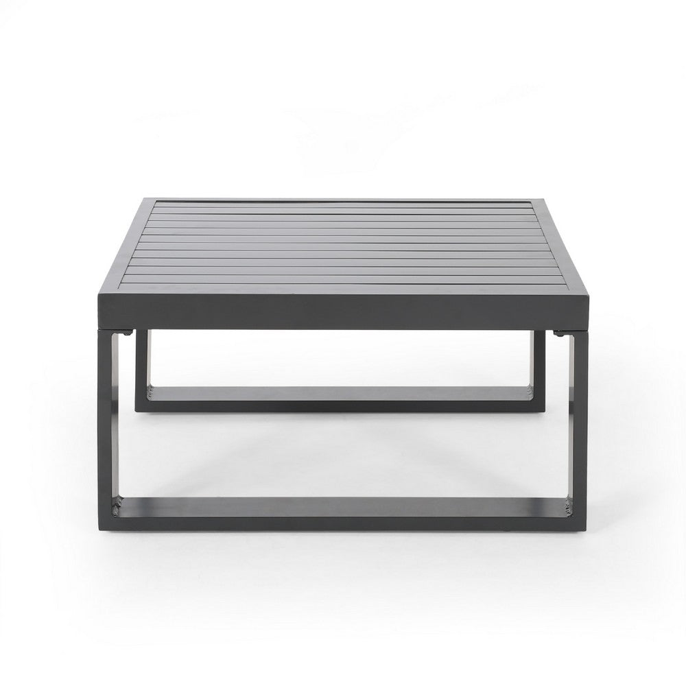 Devy 2pc Outdoor Corner Chair and Coffee Table Set, White, Gray Metal -BM335174