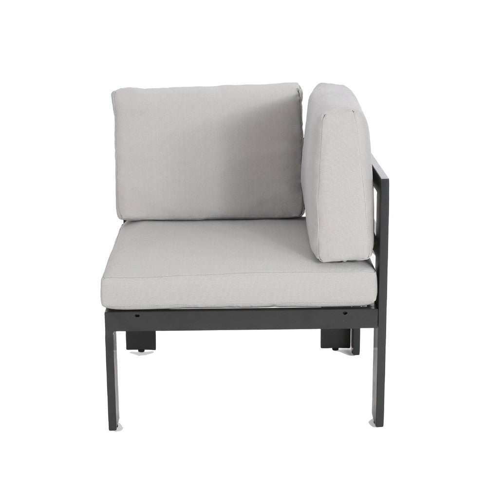 Devy 2pc Outdoor Corner Chair and Coffee Table Set, White, Gray Metal -BM335174