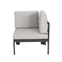 Devy 2pc Outdoor Corner Chair and Coffee Table Set, White, Gray Metal -BM335174