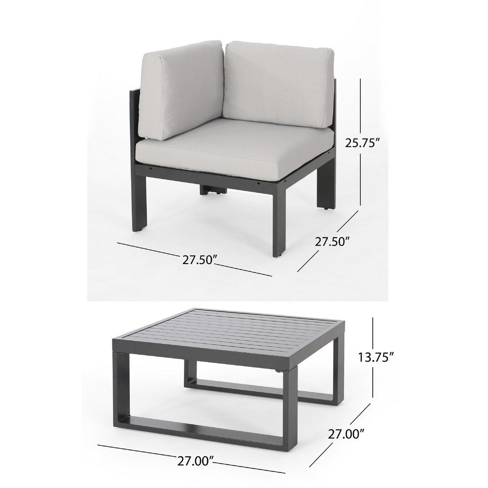Devy 2pc Outdoor Corner Chair and Coffee Table Set, White, Gray Metal -BM335174