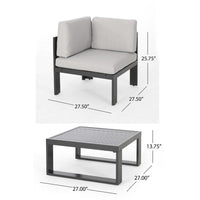 Devy 2pc Outdoor Corner Chair and Coffee Table Set, White, Gray Metal -BM335174