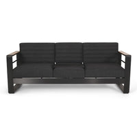 Vinia 3 Seater Outdoor Sofa, Plush Cushions, 77 Inch Black Aluminum -BM335175