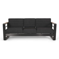 Vinia 3 Seater Outdoor Sofa, Plush Cushions, 77 Inch Black Aluminum -BM335175