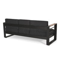Vinia 3 Seater Outdoor Sofa, Plush Cushions, 77 Inch Black Aluminum -BM335175