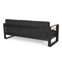 Vinia 3 Seater Outdoor Sofa, Plush Cushions, 77 Inch Black Aluminum -BM335175