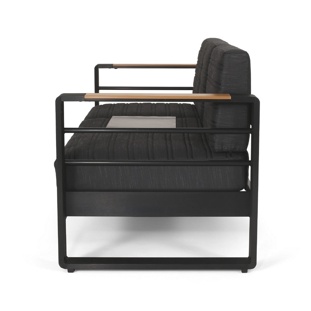 Vinia 3 Seater Outdoor Sofa, Plush Cushions, 77 Inch Black Aluminum -BM335175
